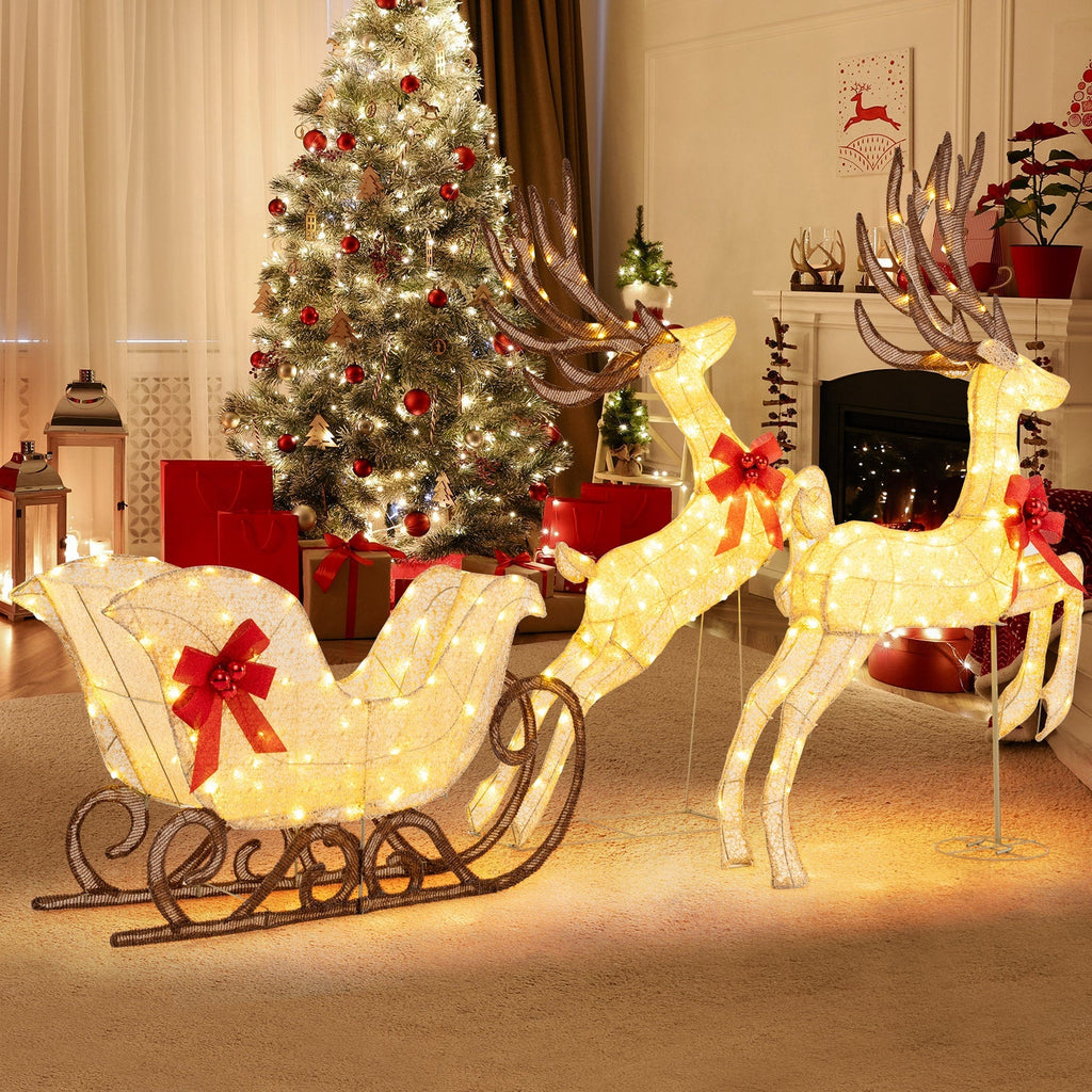 3-Piece Christmas Lighted Reindeer and Sleigh Set for Lawn & Garden