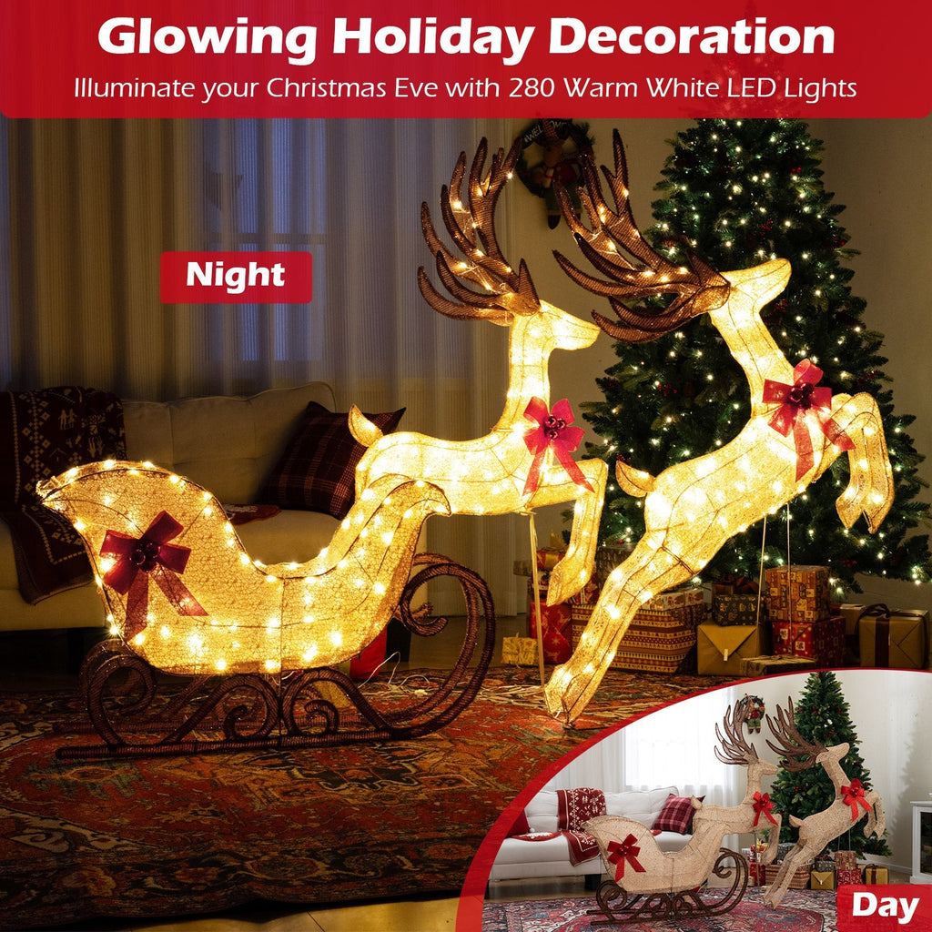3-Piece Christmas Lighted Reindeer and Sleigh Set for Lawn & Garden