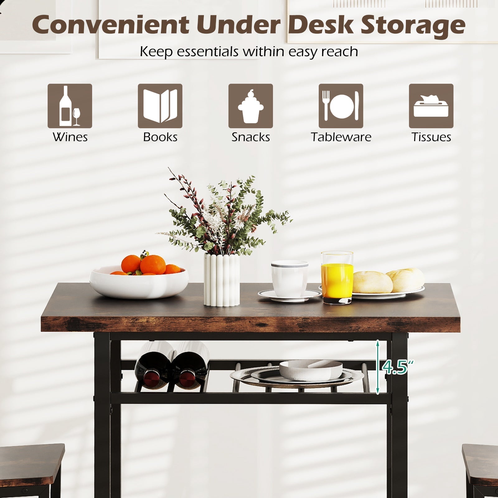 3-Piece Dining Table Set with Rectangular Kitchen Table and 2 Chairs