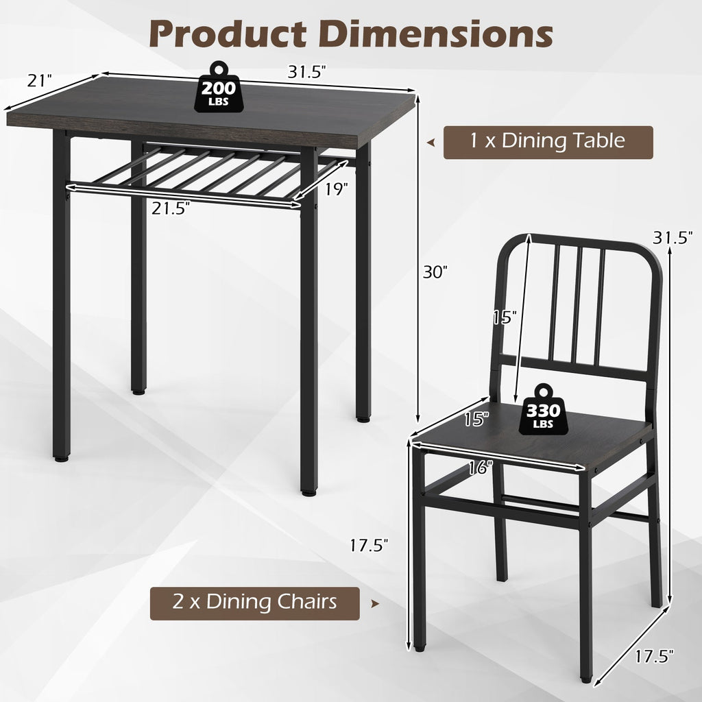 3-Piece Dining Table Set with Rectangular Kitchen Table and 2 Chairs