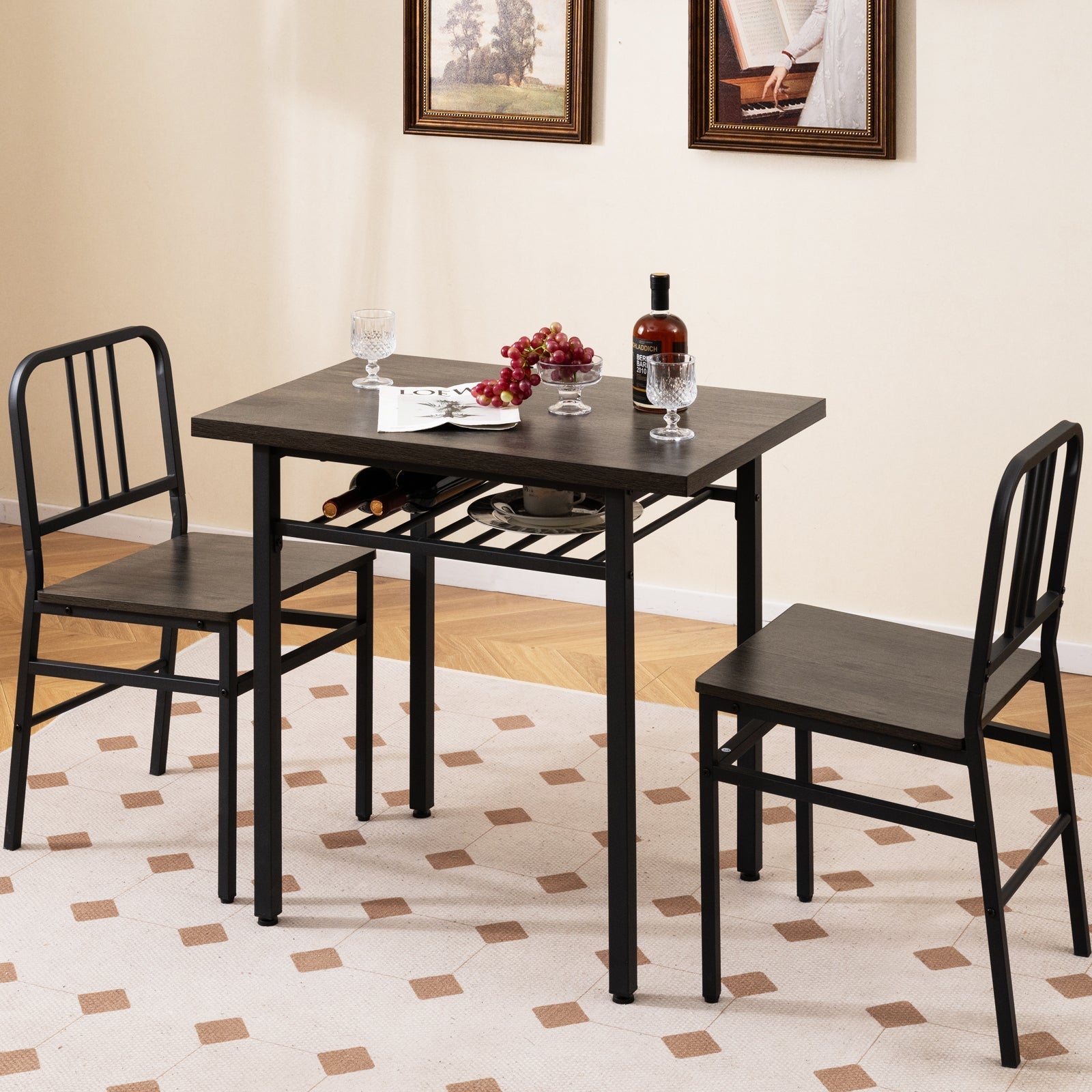 3-Piece Dining Table Set with Rectangular Kitchen Table and 2 Chairs