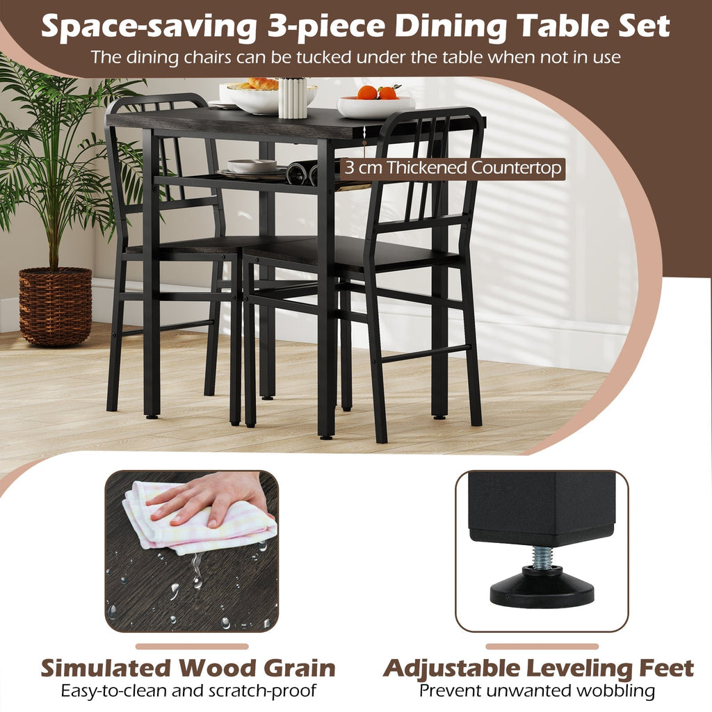 3-Piece Dining Table Set with Rectangular Kitchen Table and 2 Chairs