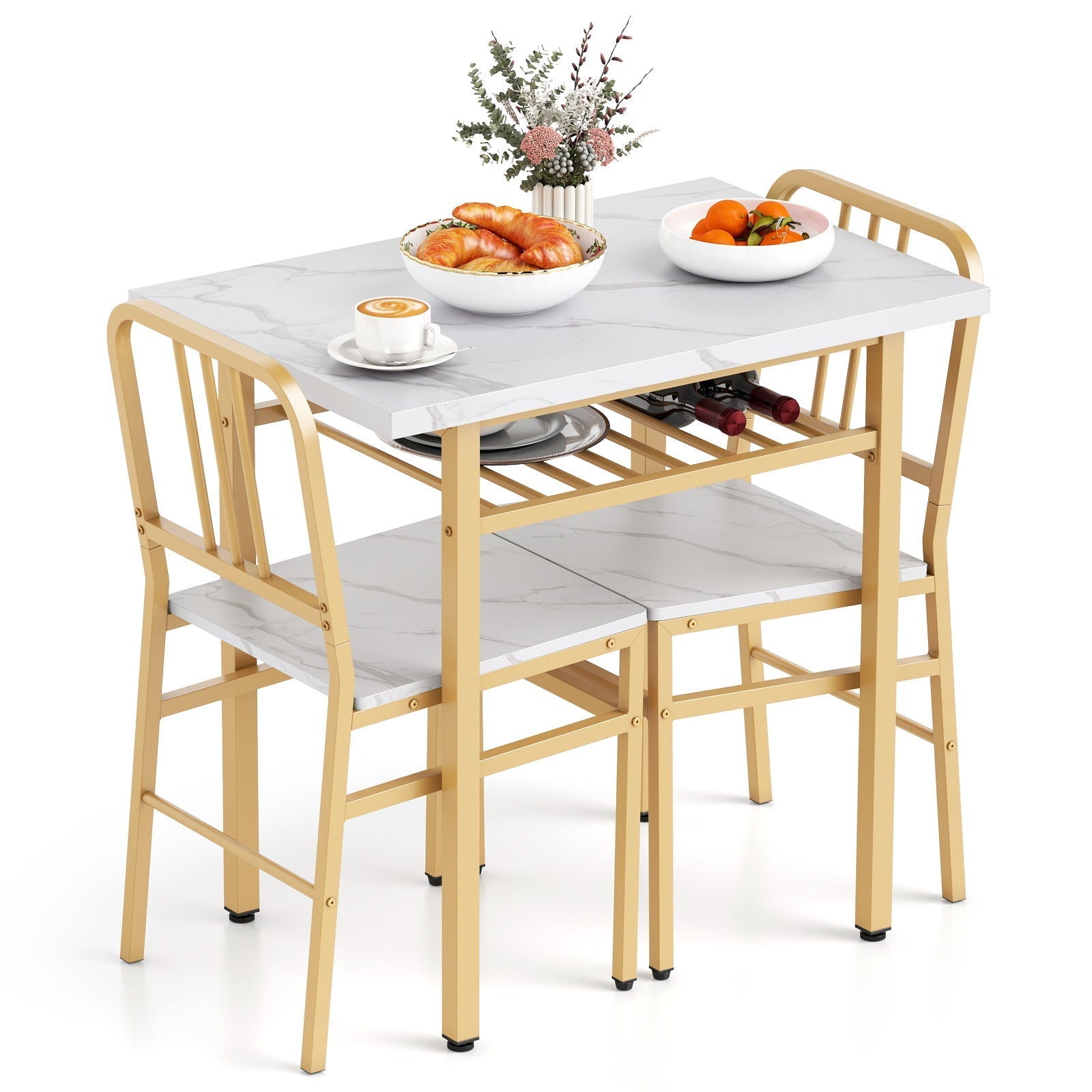 3-Piece Dining Table Set with Rectangular Kitchen Table and 2 Chairs