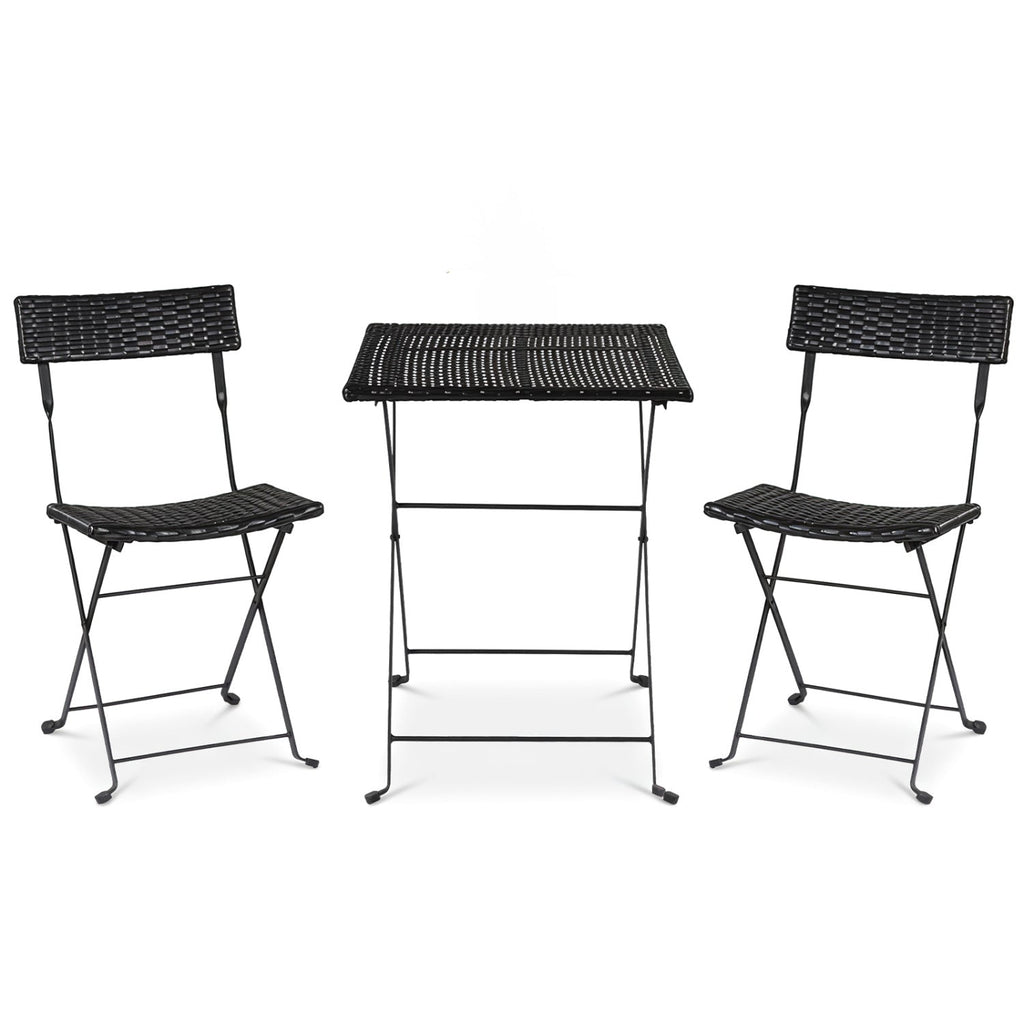 3-Piece Folding Bistro Set with PE Wicker and Metal Frame
