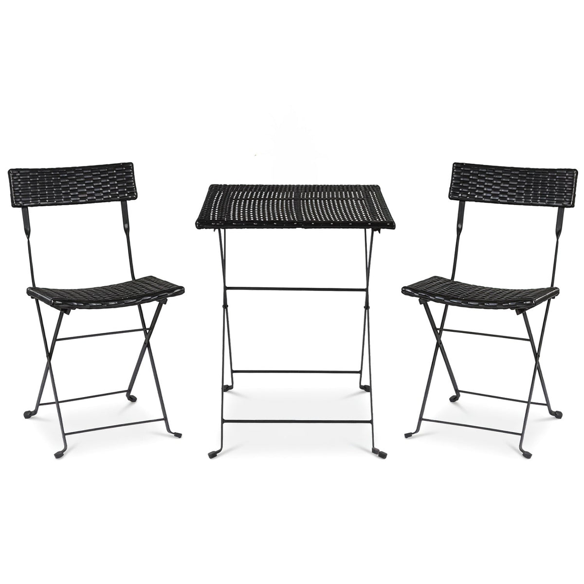 3-Piece Folding Bistro Set with PE Wicker and Metal Frame