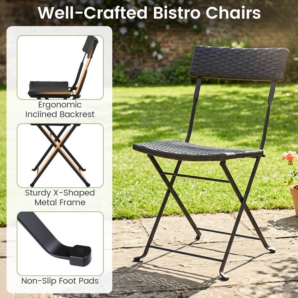 3-Piece Folding Bistro Set with PE Wicker and Metal Frame
