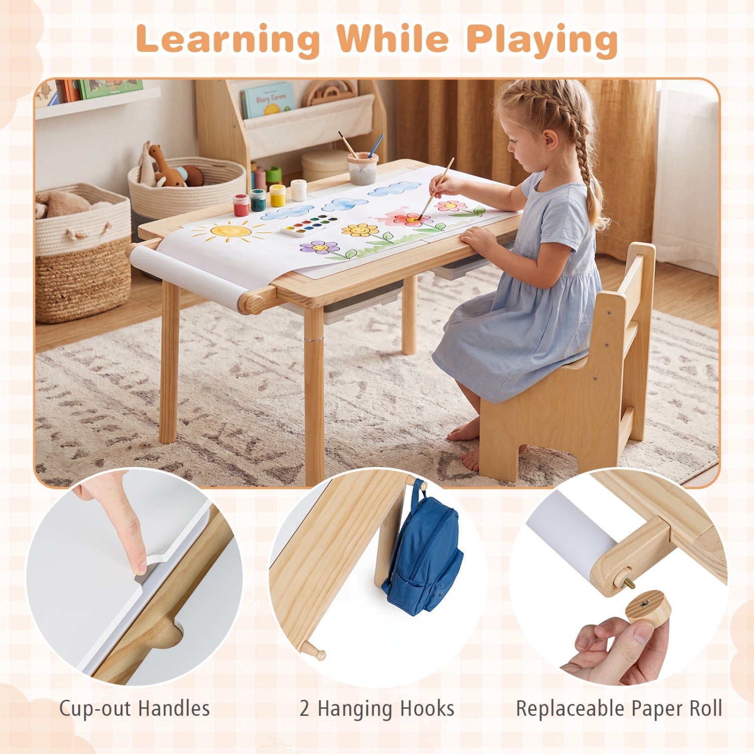 Kids Activity Table and Chair Set with Adjustable Height