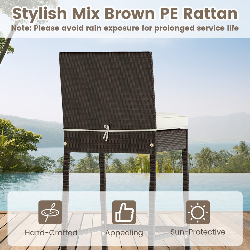 3 Piece Outdoor Bar Set Patio Heavy-Duty Metal Barstool and Table Set-White