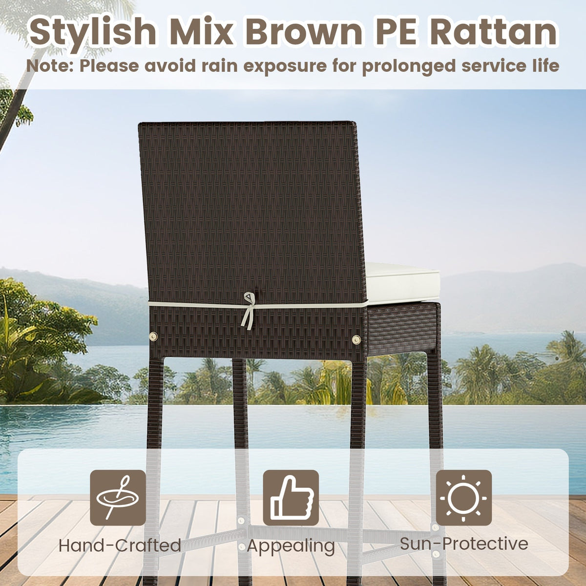 3 Piece Outdoor Bar Set Patio Heavy-Duty Metal Barstool and Table Set-White