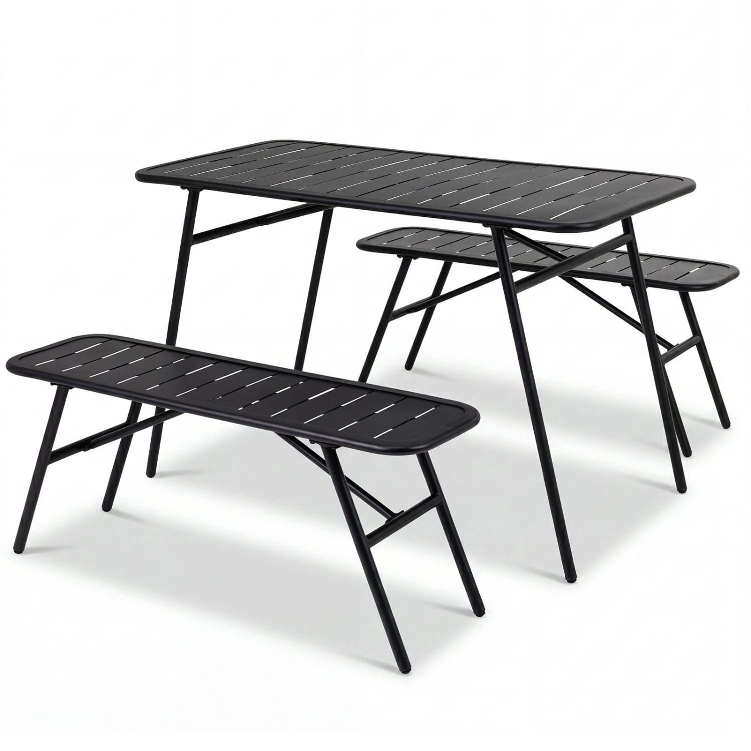 3-Piece Metal Patio Dining Set with Table and 2 Benches