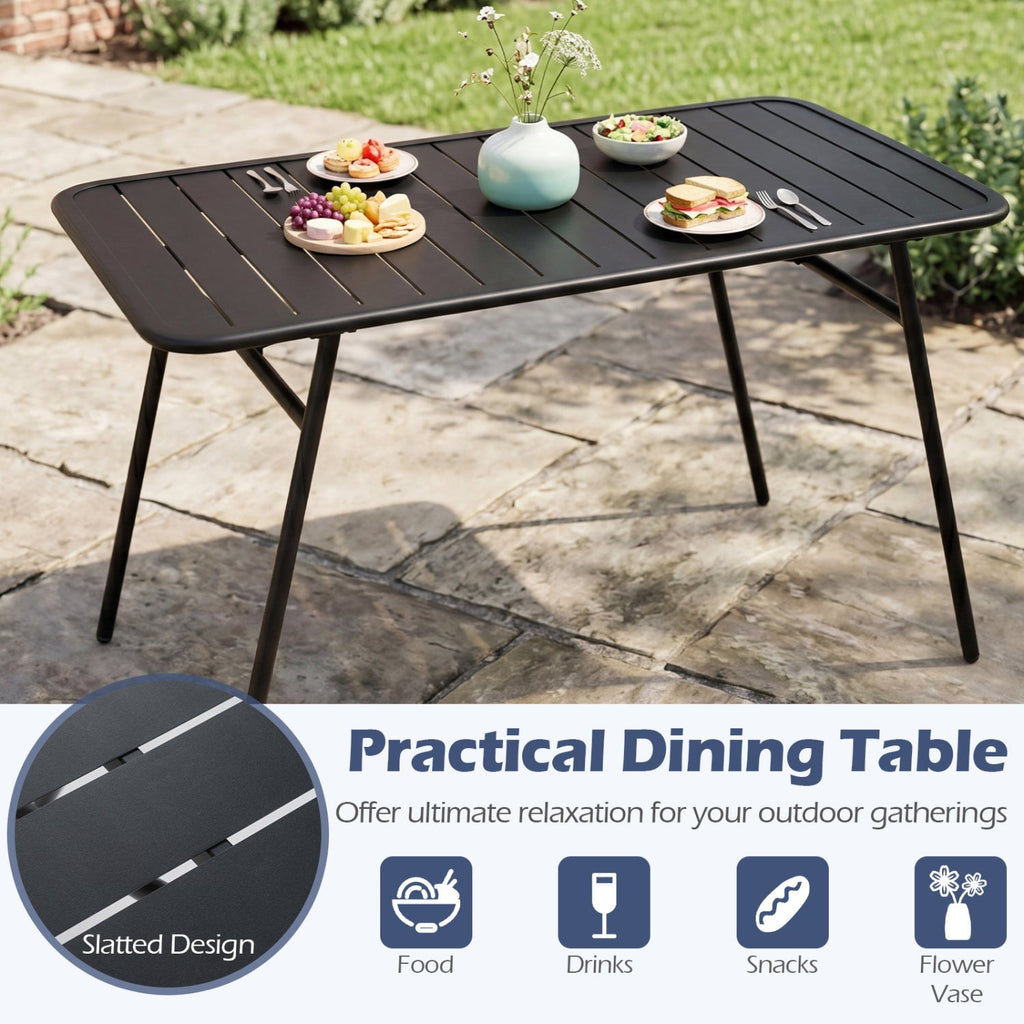 3-Piece Metal Patio Dining Set with Table and 2 Benches