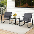 3 Piece Outdoor Rocking Bistro Set Porch Rocker Chairs with Tempered Glass Table-Gray