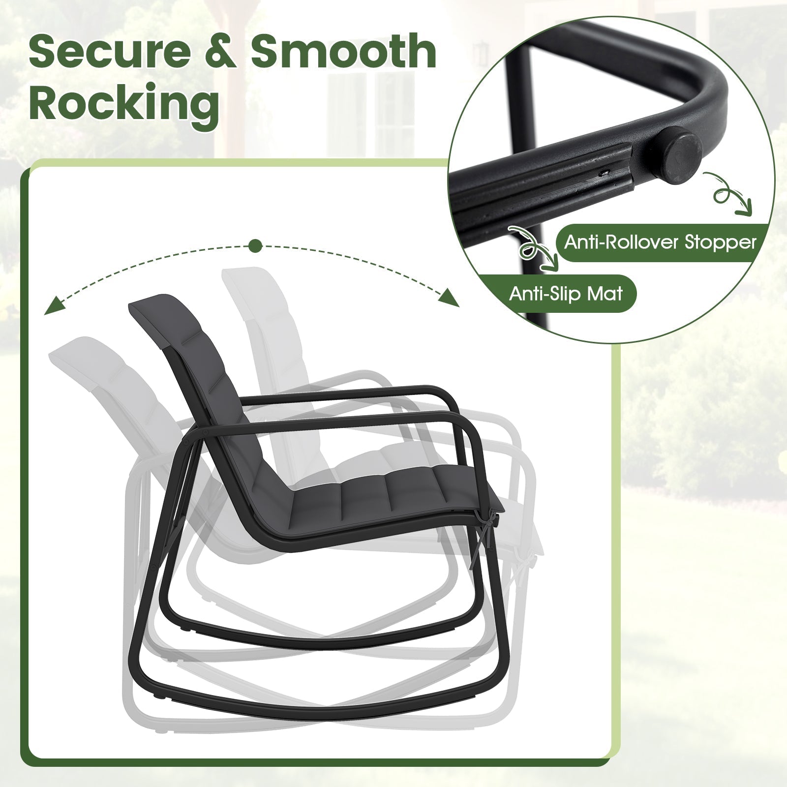 3 Piece Outdoor Rocking Bistro Set Porch Rocker Chairs with Tempered Glass Table-Gray