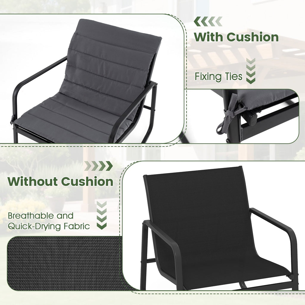 3 Piece Outdoor Rocking Bistro Set Porch Rocker Chairs with Tempered Glass Table-Gray