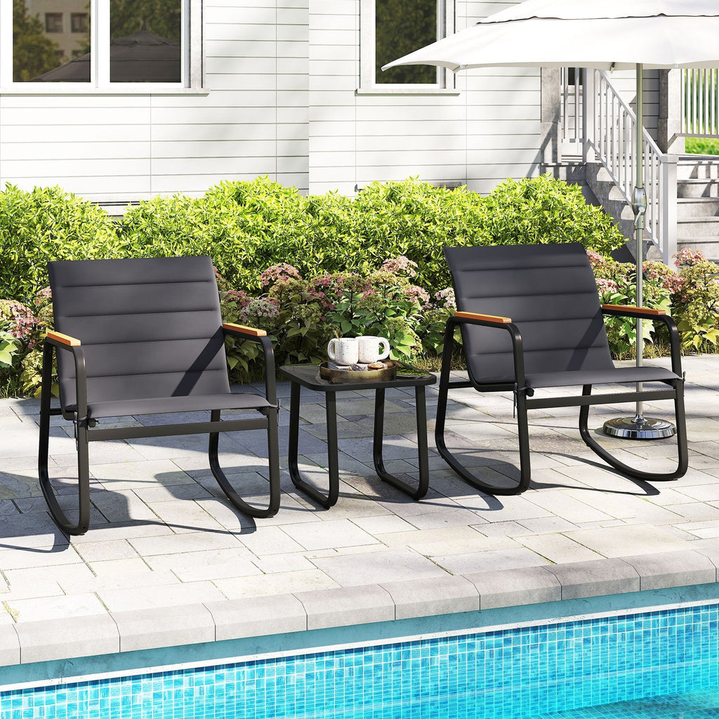3 Piece Outdoor Rocking Bistro Set Porch Rocker Chairs-Gray