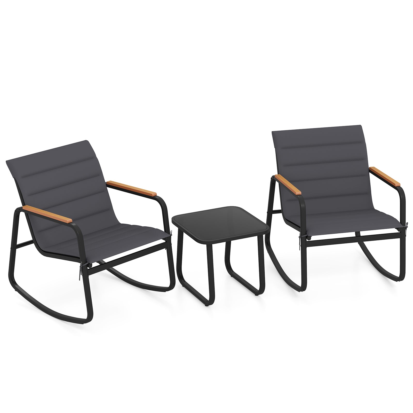 3 Piece Outdoor Rocking Bistro Set Porch Rocker Chairs-Gray