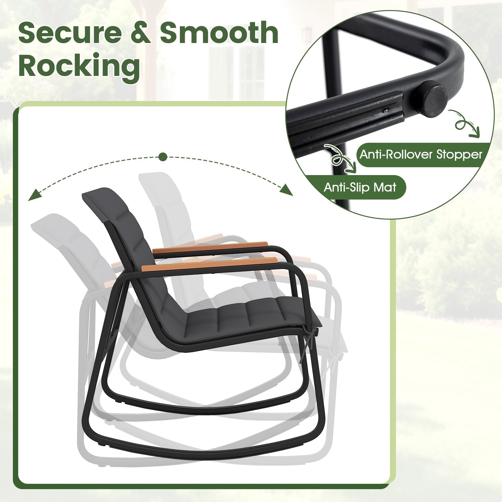 3 Piece Outdoor Rocking Bistro Set Porch Rocker Chairs-Gray