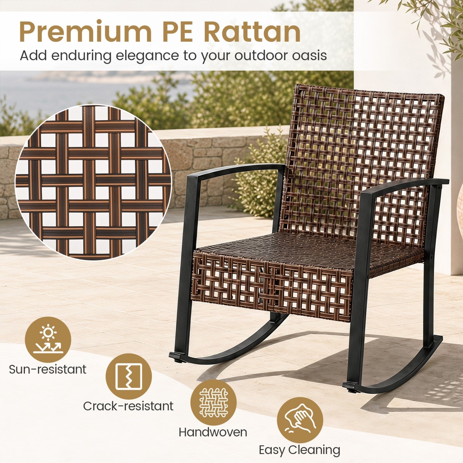 3-Piece Rocking Chair Patio Set with Glass Coffee Table