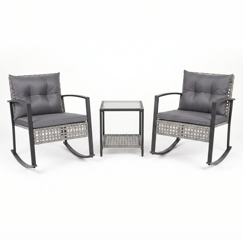 3-Piece Outdoor Rocking Chair Set with Coffee Table - Gray