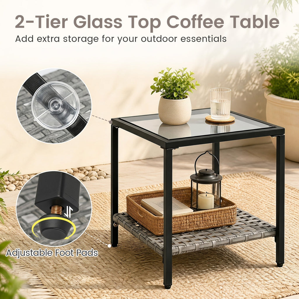 3-Piece Outdoor Rocking Chair Set with Coffee Table - Gray