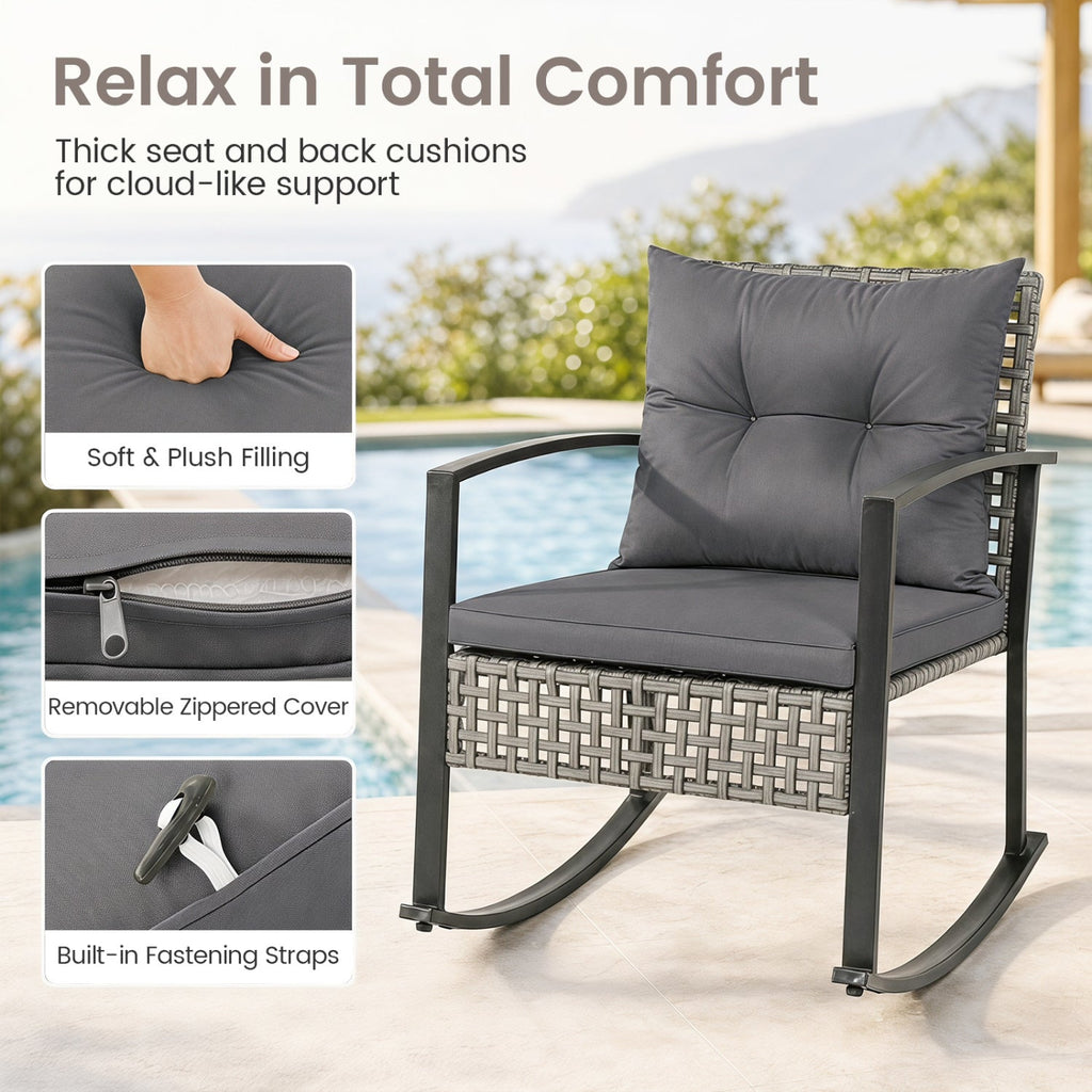 3-Piece Outdoor Rocking Chair Set with Coffee Table - Gray