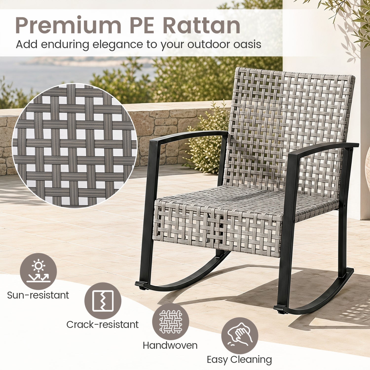 3-Piece Outdoor Rocking Chair Set with Coffee Table - Gray