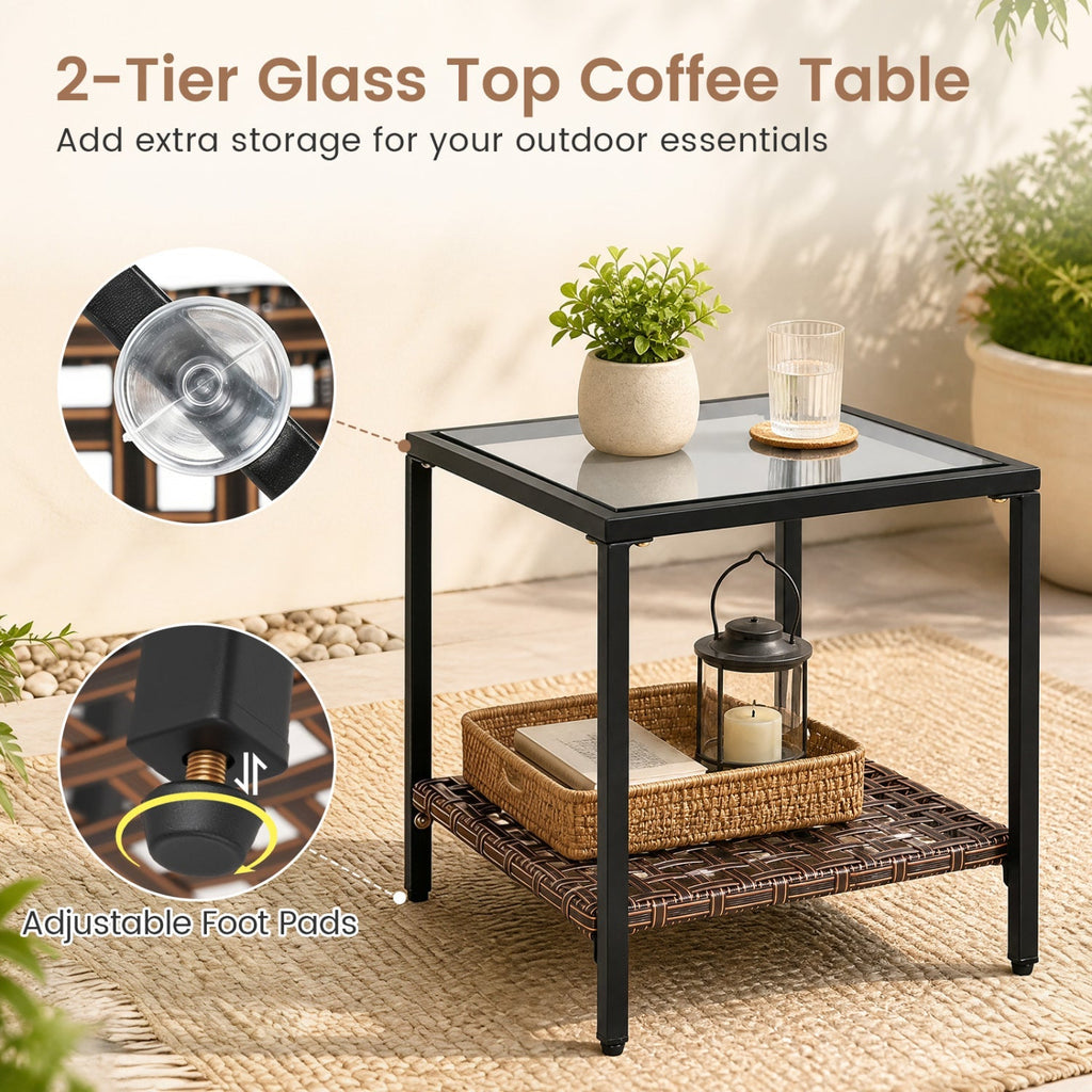 3-Piece Rocking Chair Patio Set with Glass Coffee Table
