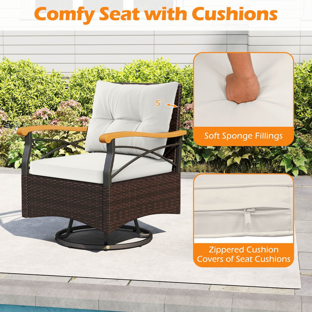 3 Piece Outdoor Swivel Chair Set with Tempered Glass Side Table