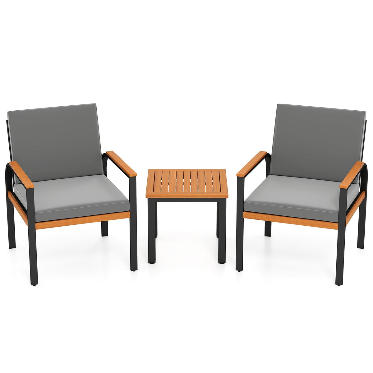 3 Piece Patio Furniture Set Outdoor Conversation Set with Coffee Table-Grey