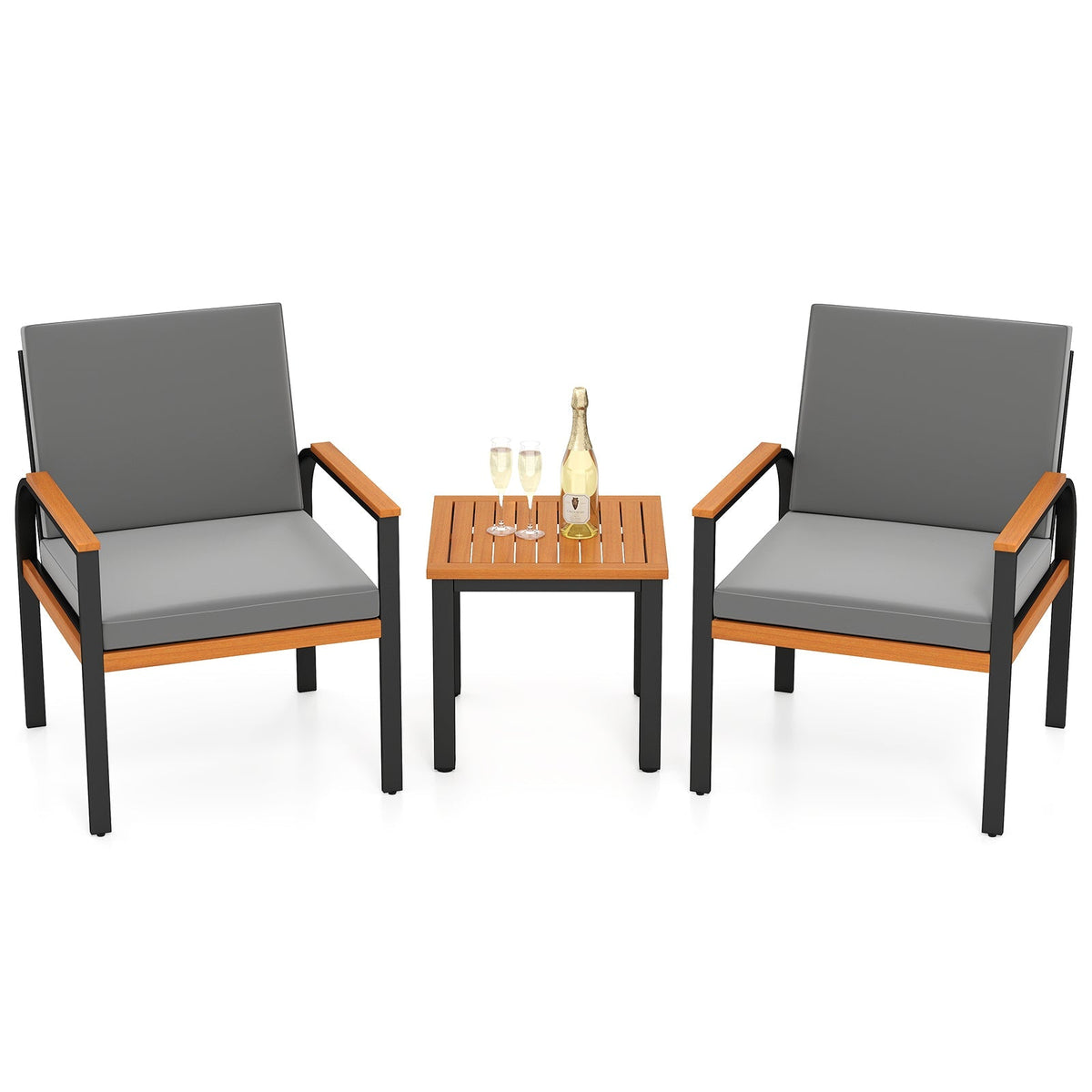 3 Piece Patio Furniture Set Outdoor Conversation Set with Coffee Table-Grey