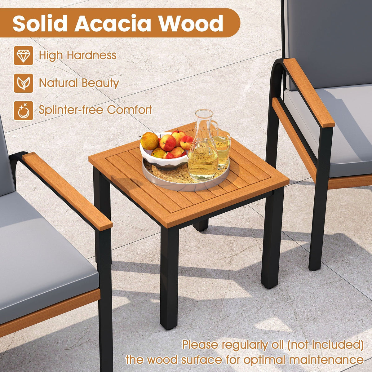 3 Piece Patio Furniture Set Outdoor Conversation Set with Coffee Table-Grey