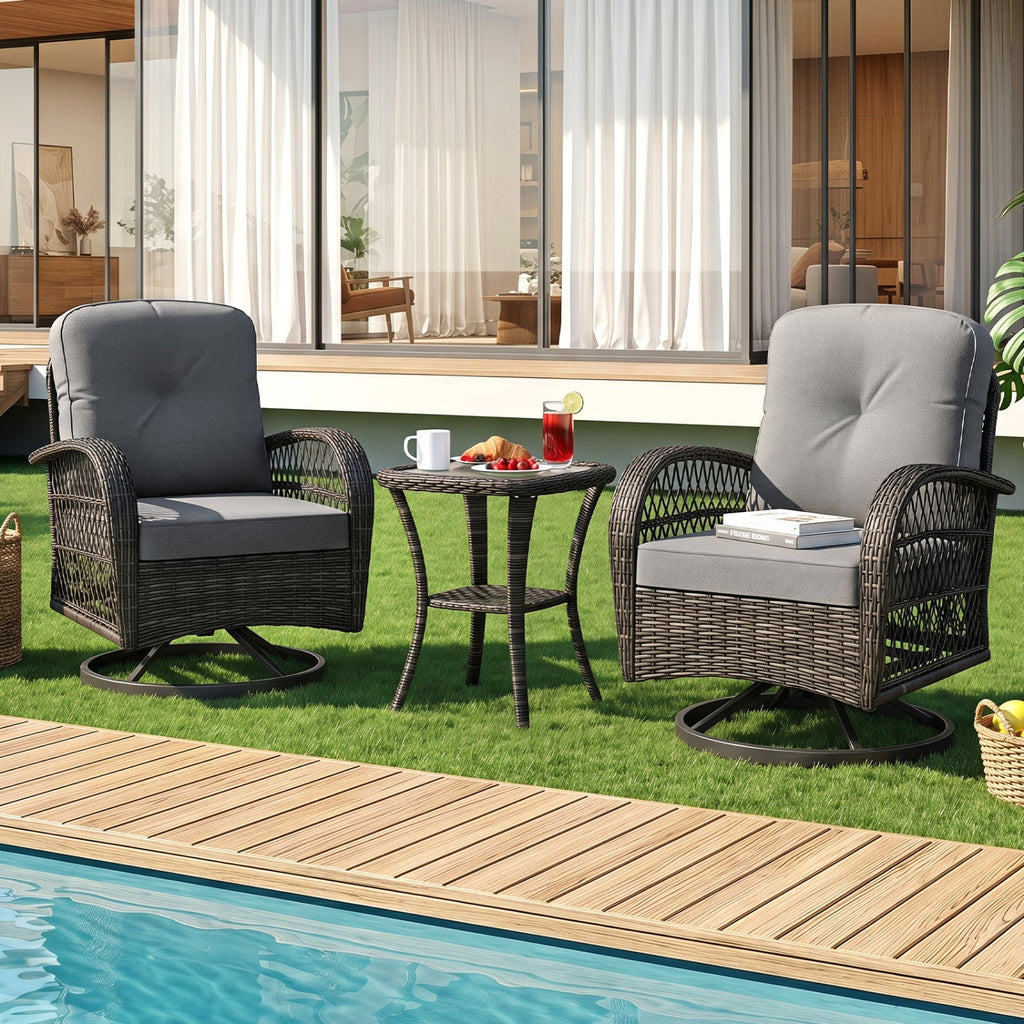 3-Piece Patio Swivel Rocker Set with Glass Side Table