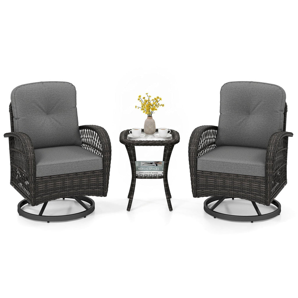 3-Piece Patio Swivel Rocker Set with Glass Side Table