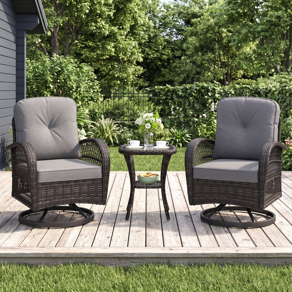 3-Piece Patio Swivel Rocker Set with Glass Side Table