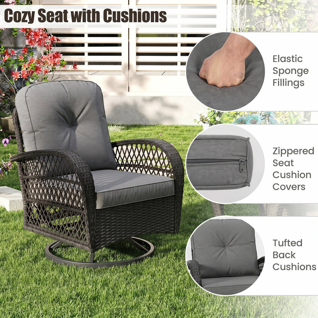 3-Piece Patio Swivel Rocker Set with Glass Side Table