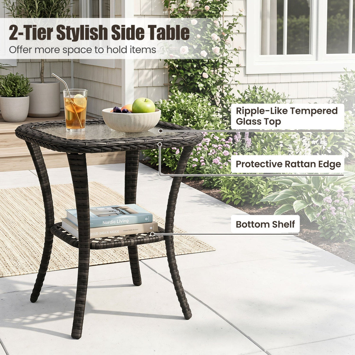 3-Piece Patio Swivel Rocker Set with Glass Side Table