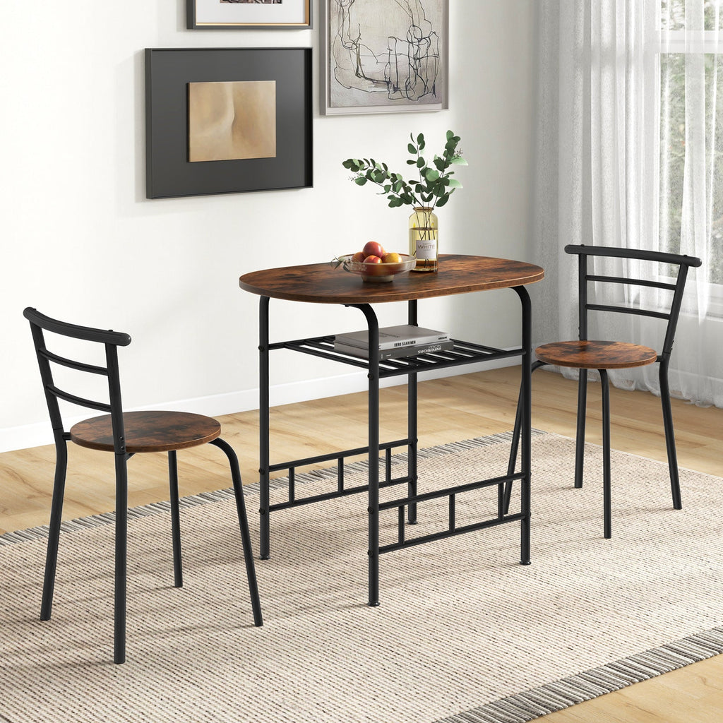 3 pcs Home Kitchen Bistro Pub Dining Table 2 Chairs Set