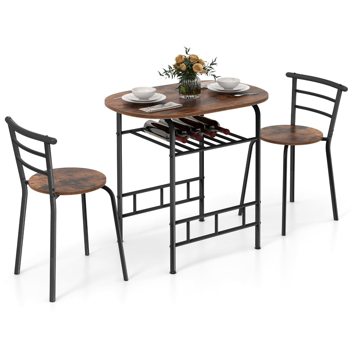 3 pcs Home Kitchen Bistro Pub Dining Table 2 Chairs Set
