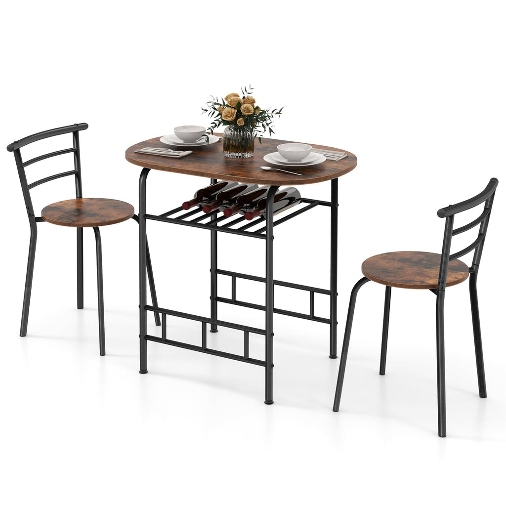 3 pcs Home Kitchen Bistro Pub Dining Table 2 Chairs Set