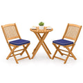 3 Pieces Acacia Wood Patio Folding Bistro Set with Soft Cushions