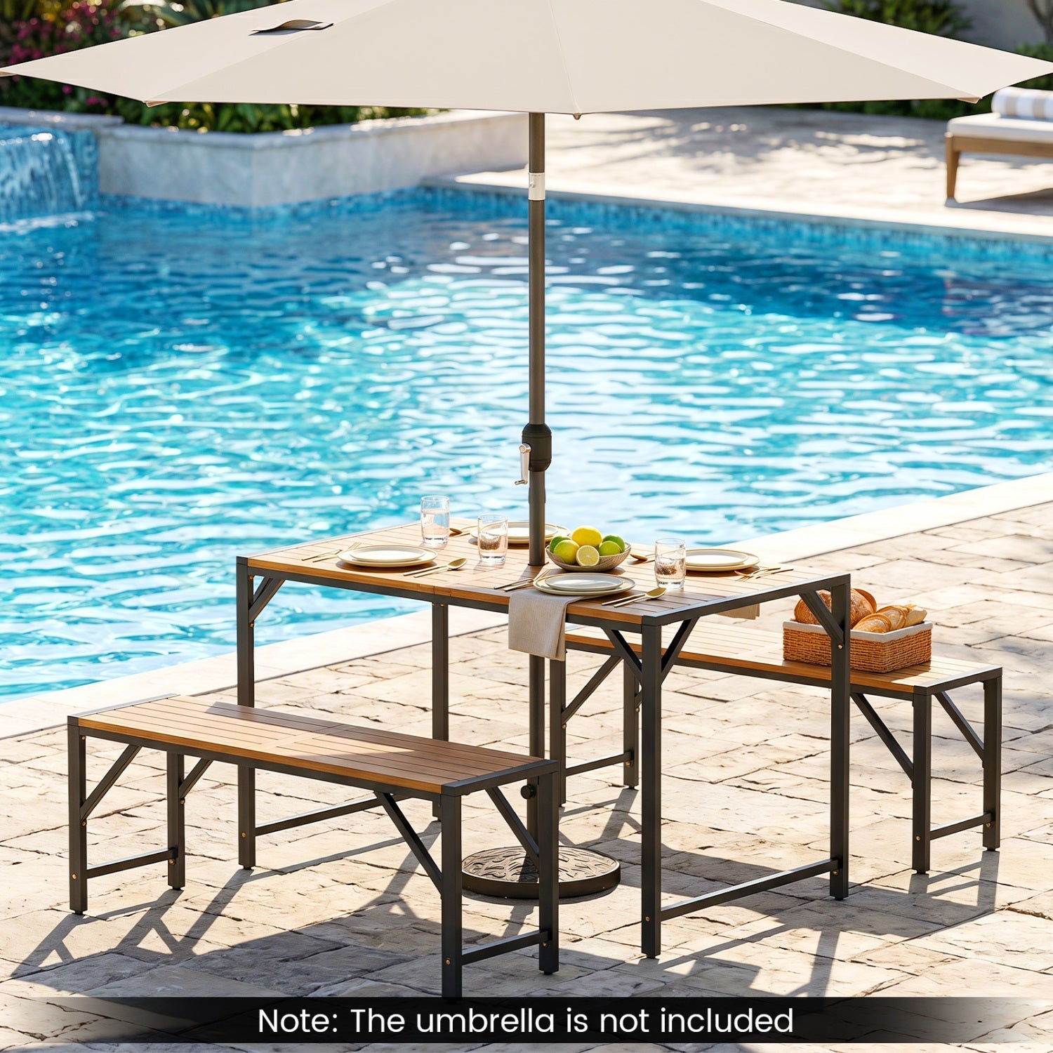 Acacia Wood Outdoor Bench 47.5" with Slatted Seat