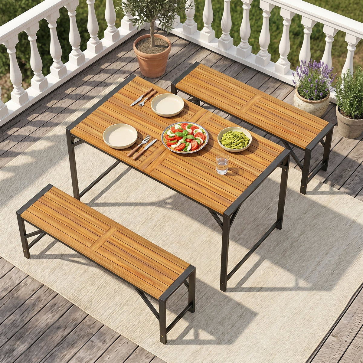 Acacia Wood Outdoor Bench 47.5" with Slatted Seat