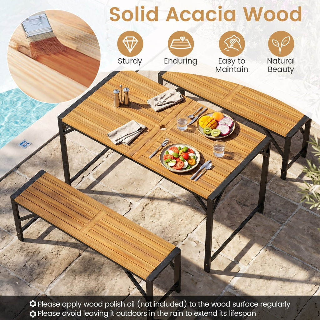 Acacia Wood Outdoor Bench Set of 2, 47.5" Slatted Seat