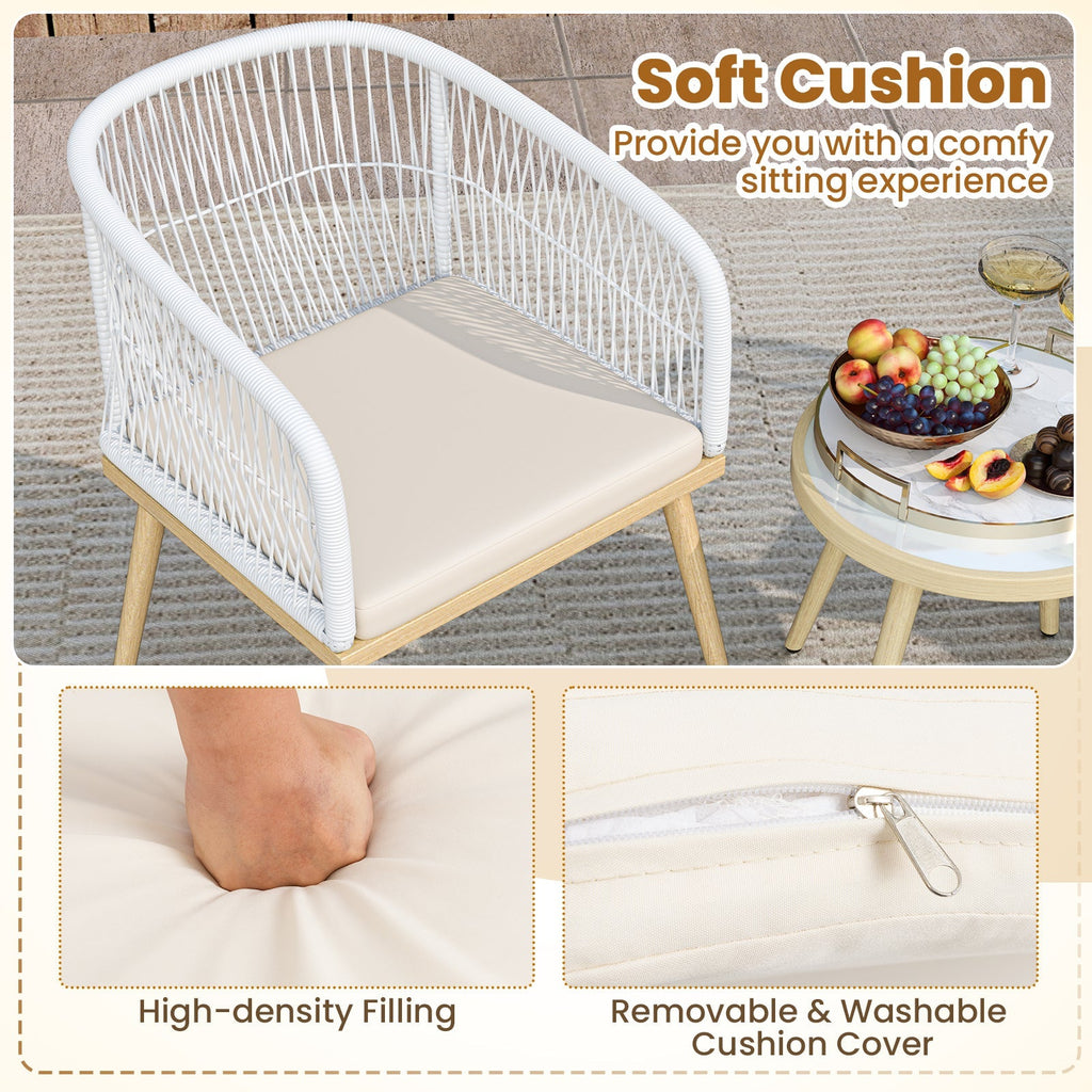3 Pieces Outdoor Bistro PE Wicker Conversation Furniture Set-White