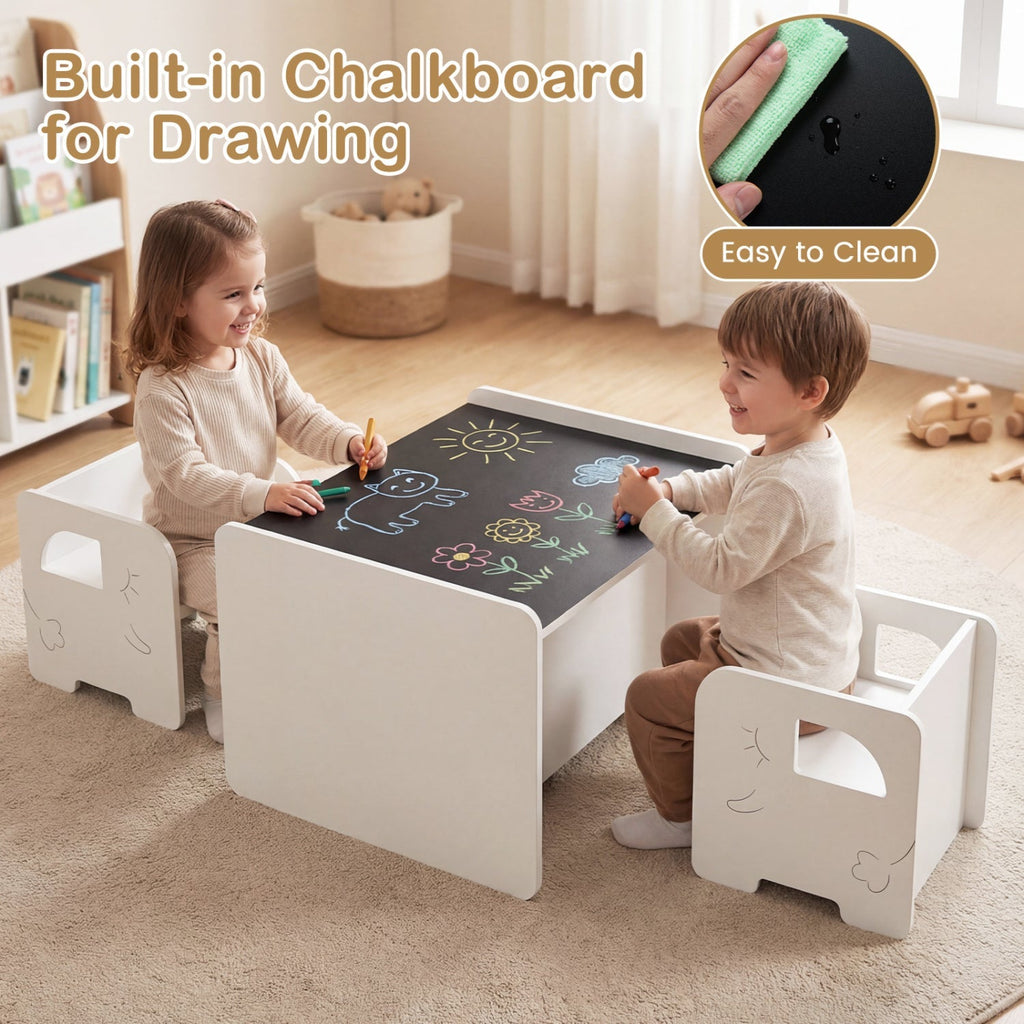 3 Pieces Kids Table and Chair Set with Space-saving Toddler Table and 2 Chairs