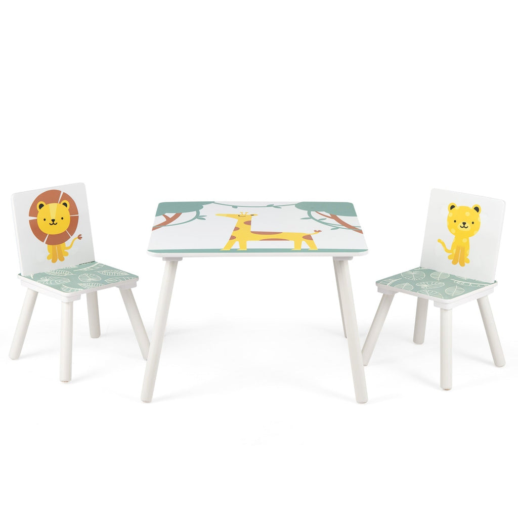 Kids Table and Chair Set with Animal Patterns (3-Piece)