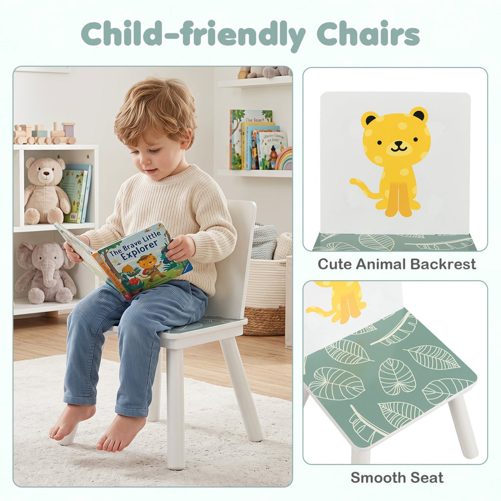 Kids Table and Chair Set with Animal Patterns (3-Piece)