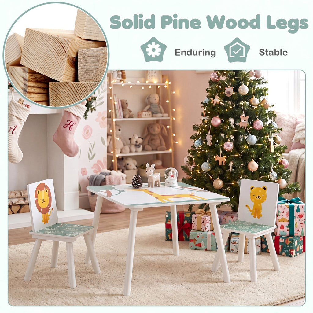 Kids Table and Chair Set with Animal Patterns (3-Piece)