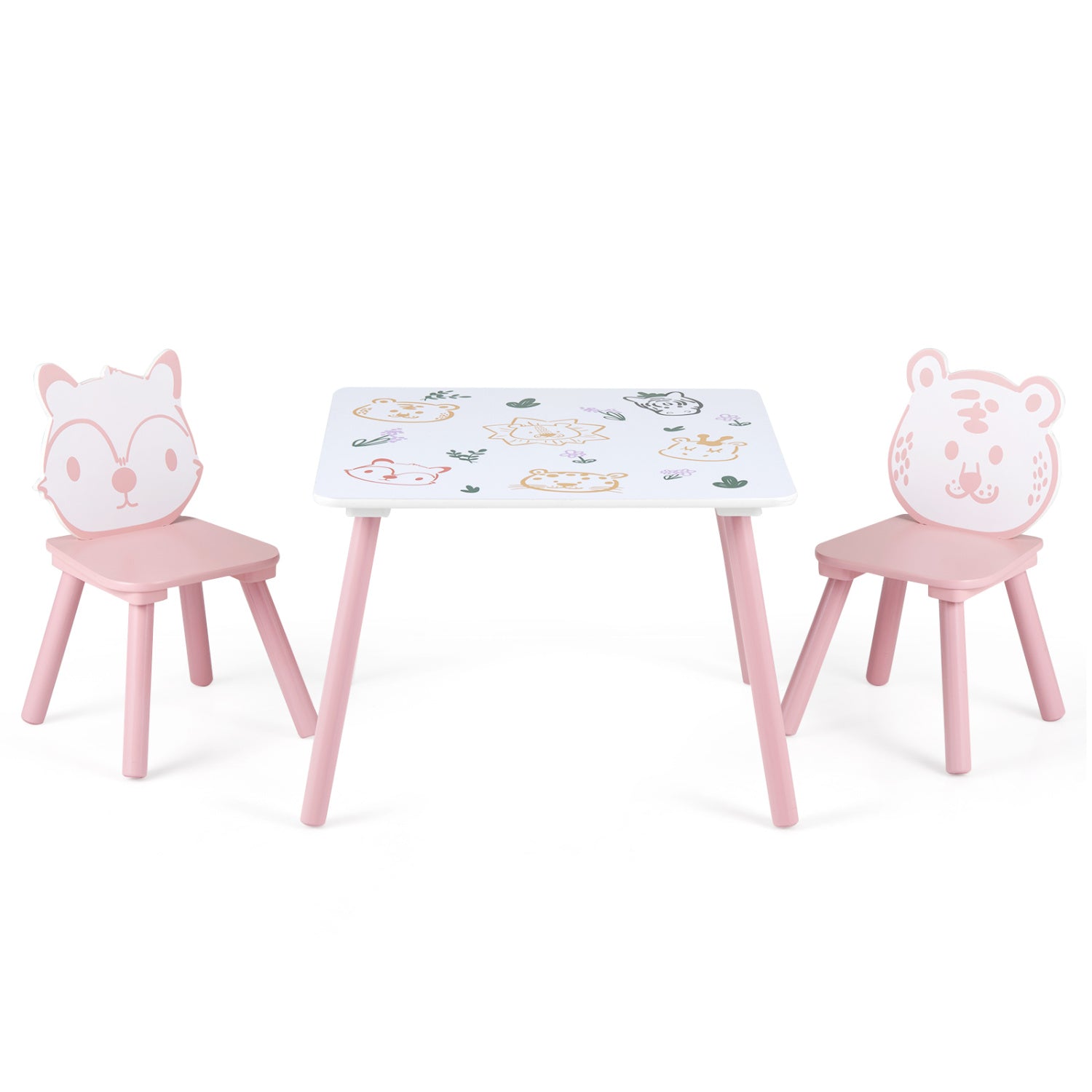 Kids Table and Chair Set with Animal Patterns, 3-Piece