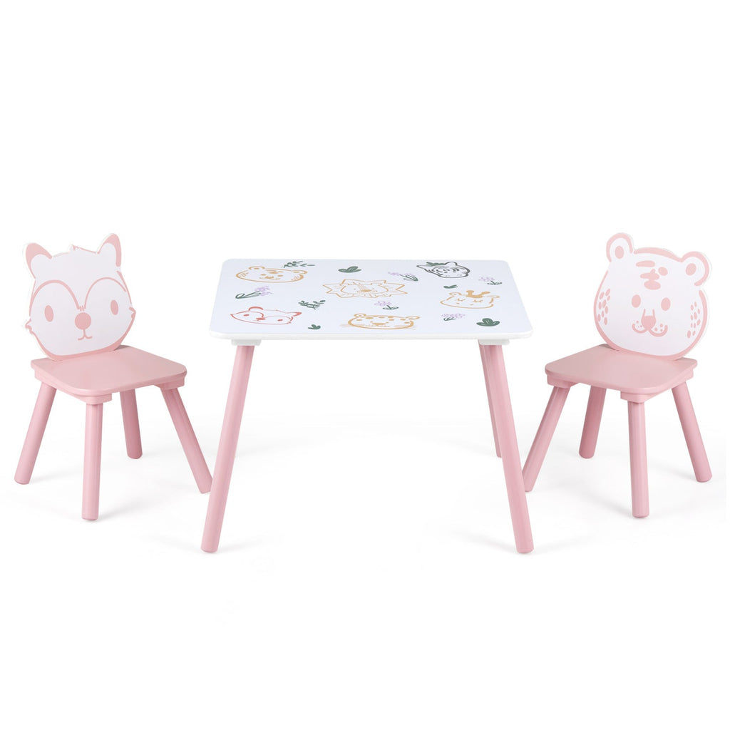 Kids Table and Chair Set with Animal Patterns, 3-Piece